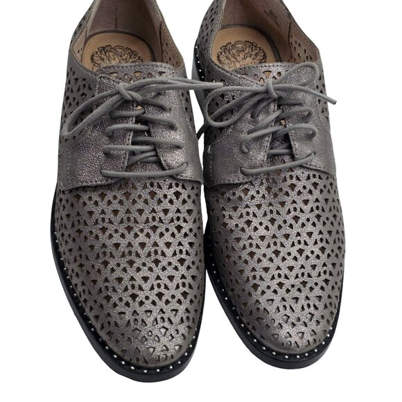Women's - Vince Camuto Lesta Silver Metallic Leather Oxford Flats, Size 6 - Picture 2 of 8